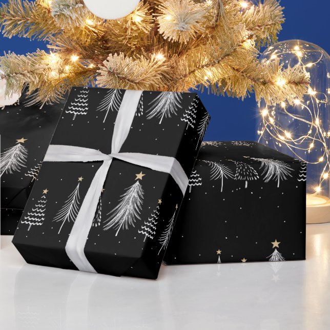 Papier Cadeau Élégant Noir Pine d'hiver Motif (Vacances)