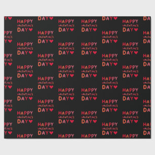 Papier Cadeau Élégant noir & rouge rose saint-valentin heureux
