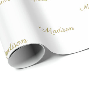 Papier Cadeau Elégant or blanc script personnalisé nom Anniver