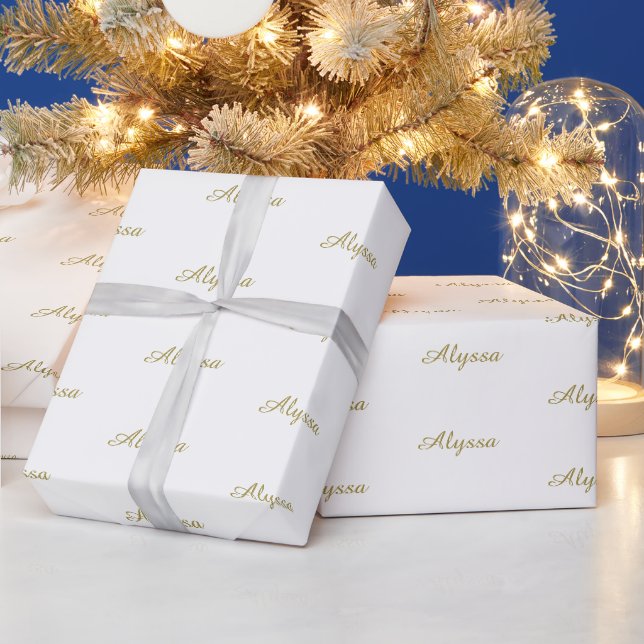 Papier Cadeau Elégant or blanc script personnalisé nom Anniversa (Vacances)