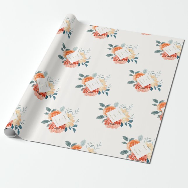 Papier Cadeau Élégant or Blush Floral Script Mariage (Déroulé)