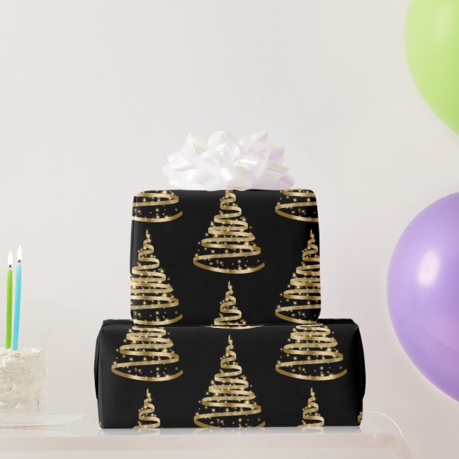 Papier Cadeau Élégant or et noir de ruban Noël (Cadeaux de fête)