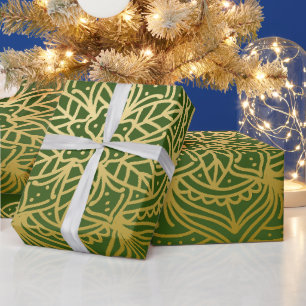 Papier Cadeau Elégant or et vert Motif Mandala