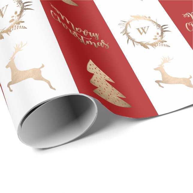 Papier Cadeau Élégant or Joyeux Monogramme de Noël (Coin rond)