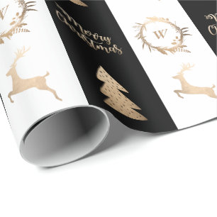 Papier Cadeau Élégant or Joyeux Monogramme de Noël  