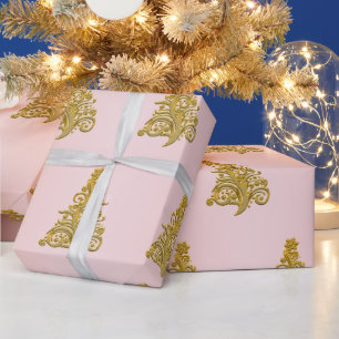 Papier Cadeau Elégant or & Rose Gold Noël Arbre motif