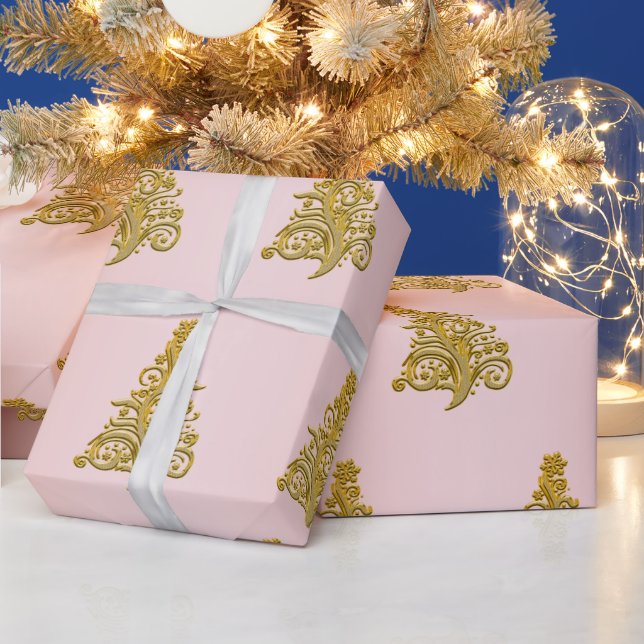 Papier Cadeau Elégant or & Rose Gold Noël Arbre motif (Vacances)