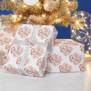 Papier Cadeau Élégant or rose Script Joyeux Noël