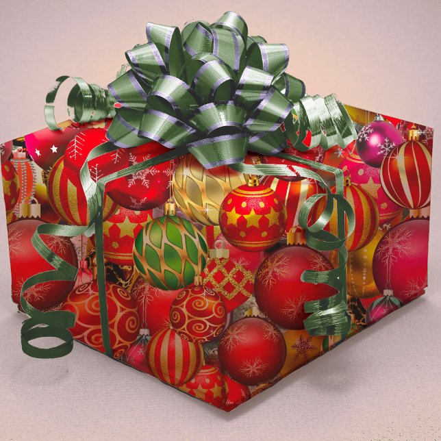 Papier Cadeau Élégant or rouge Noël ornements vacances (Créateur téléchargé)