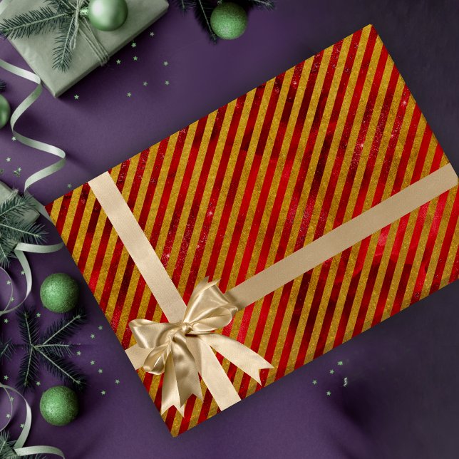 Papier Cadeau Elégant or rouge Noël rayé vacances (Créateur téléchargé)