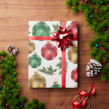 Elegant Ornaments & Pine Wrapping Paper