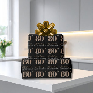 Papier Cadeau Élégant Pailleté Noir & Or 80e Anniversaire 