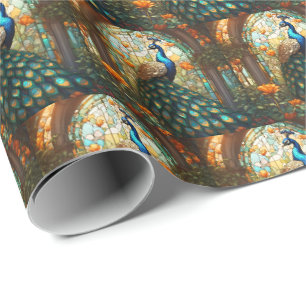 Papier Cadeau Élégant Paon Papier d'Emballage