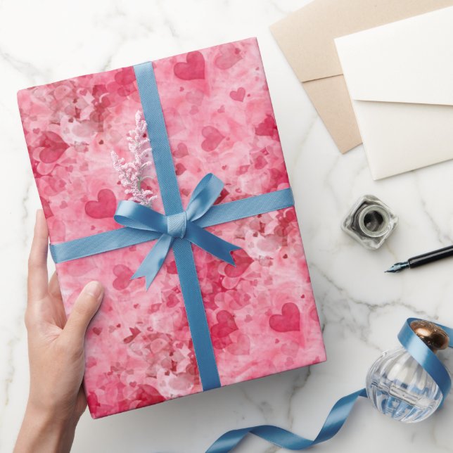 Papier Cadeau Élégant Papier Enveloppant Coeurs Rose Et Rouge (Cadeaux)