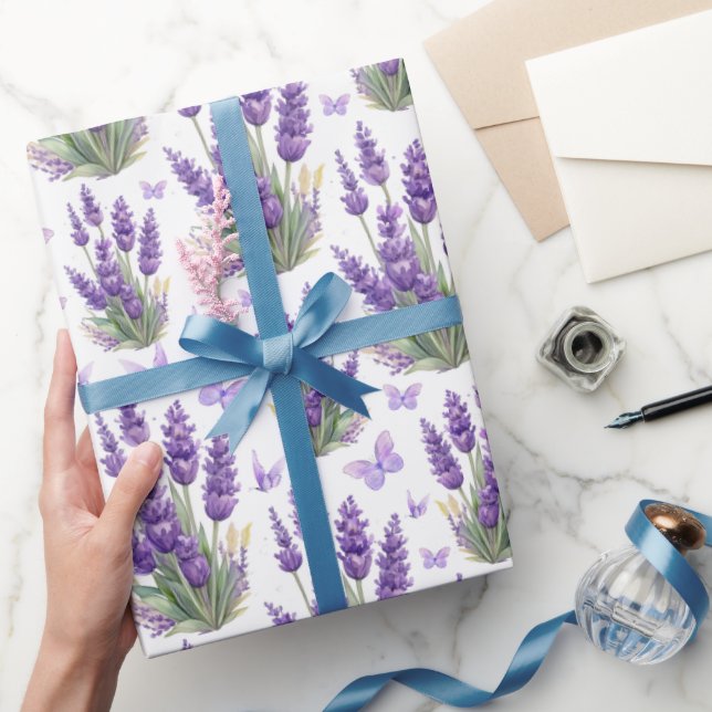 Papier Cadeau Élégant papillon lavande violet fleuri (Cadeaux)