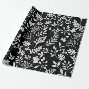Papier Cadeau Elégant Parties scintillant Argent Foliage Black D