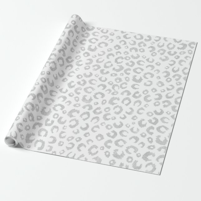 Papier Cadeau Élégant Parties scintillant d'argent Motif Leopard (Déroulé)