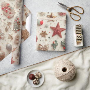 Papier Cadeau Élégant Parties scintillant or éléments de Noël