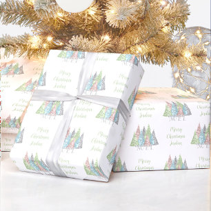 Papier Cadeau Élégant Pastel Noël Arbre Nom Noël