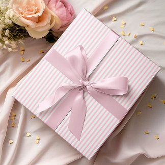 Papier Cadeau Élégant Pastel rose et blanc mince bandes