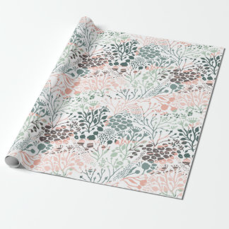 Papier Cadeau Élégant Pastel Rose vert Mint Floral Botanique