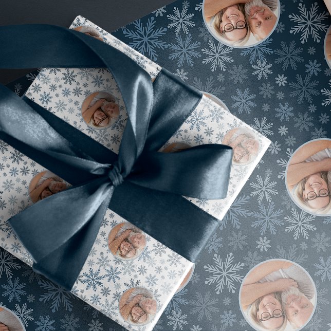 Papier Cadeau Élégant Photo Bleue Noël (Créateur téléchargé)