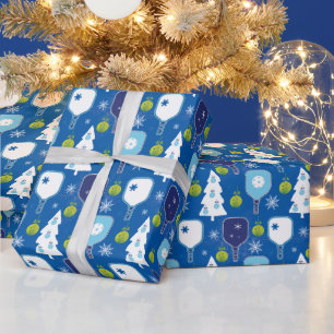 Papier Cadeau Elégant pickleball de Noël bleu et blanc
