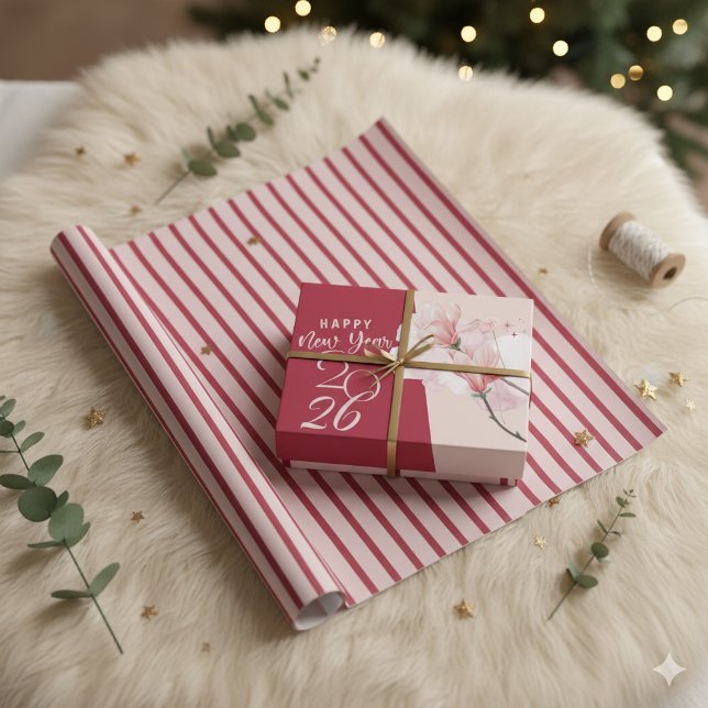 Papier Cadeau Elegant Pink and Maroon Diagonal Stripes Modern  (Créateur téléchargé)