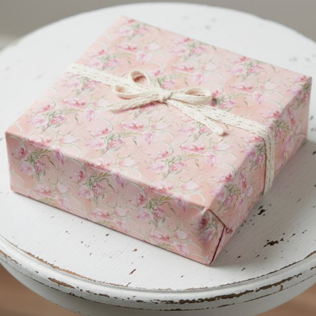 Papier Cadeau Élégant Pink De Paix Moderne Lys Sur Soie Peach (Créateur téléchargé)
