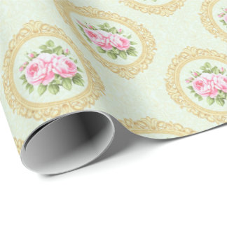 Papier Cadeau Elegant Pink Rose and Gold Frame