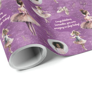 Papier Cadeau Elégant Pink Silver Nom Texte Photo Ballet Tutu