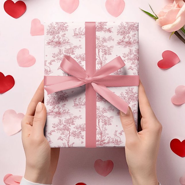 Papier Cadeau Elegant Pink Toile Pattern | Easter Wrapping Paper (Créateur téléchargé)