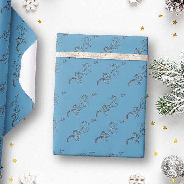 Papier Cadeau Élégant Plante Escalade Bleu Brown Motif (Créateur téléchargé)