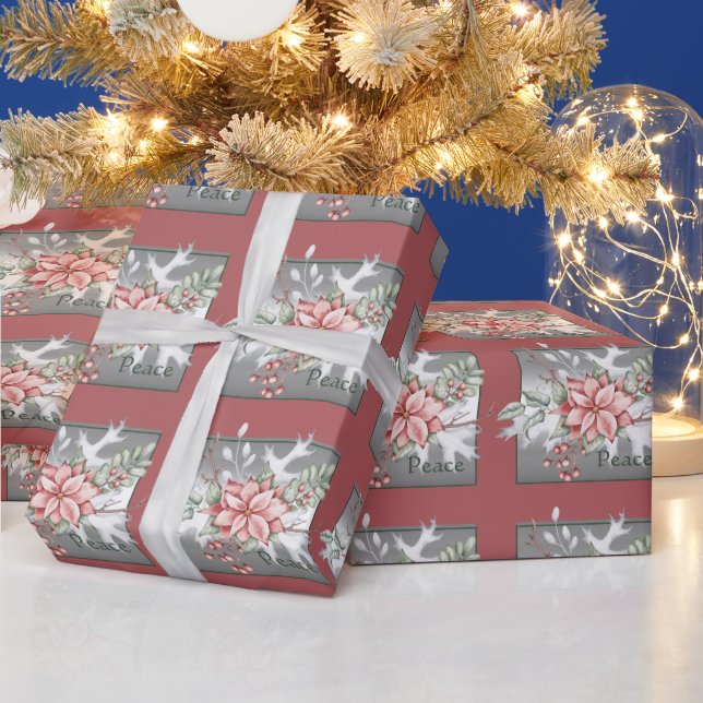 Papier Cadeau Elégant poinsettia aquarelle personnalisée Noël (Vacances)