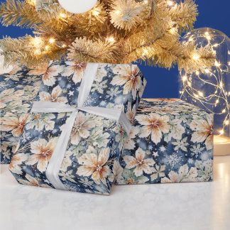 Papier Cadeau Élégant poinsettia et neige aquarelle crème d'hive