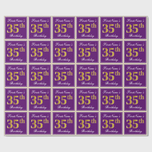 Papier Cadeau Elégant, pourpre, Faux Gold 35e anniversaire + Nom