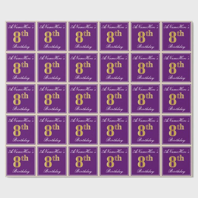 Papier Cadeau Elégant, pourpre, Faux Gold 8ème anniversaire + No (Plat)