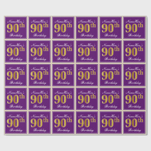 Papier Cadeau Elégant, pourpre, Faux Gold 90e anniversaire + Nom