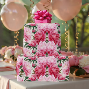 Papier Cadeau Élégant Pretty Pink Peonies Floral Holiday