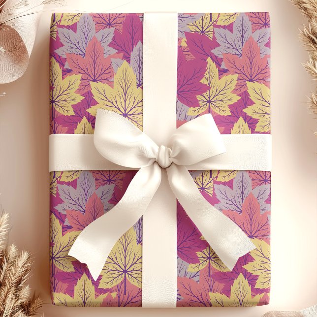 Papier Cadeau Élégant Purple Jaune Automne Feuilles Motif (Créateur téléchargé)