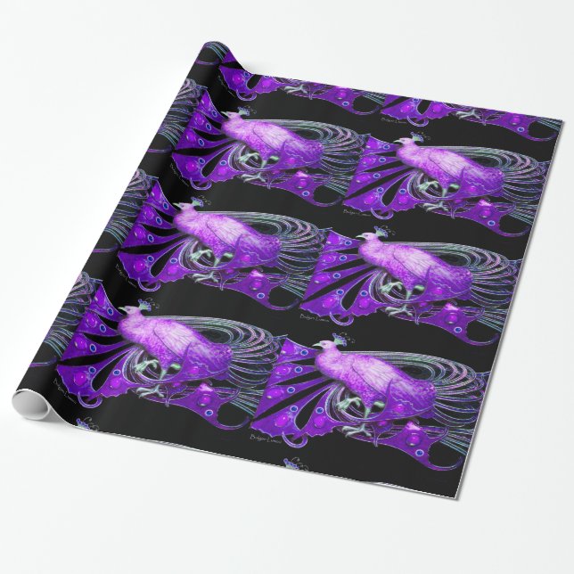 PAPIER CADEAU ÉLÉGANT PURPLE PEACOCK AVEC PIERRES GEM (Déroulé)