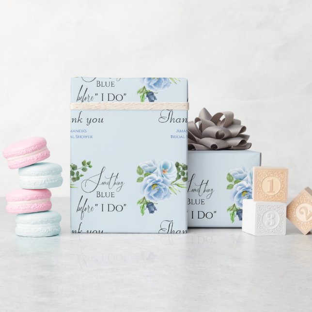 Papier Cadeau Élégant quelque chose Blue Floral Fête des mariées (Baby Shower)