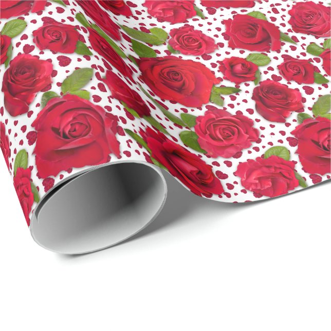 Papier Cadeau Elegant Red And Dark Pink Floral Roses Pattern (Coin rond)