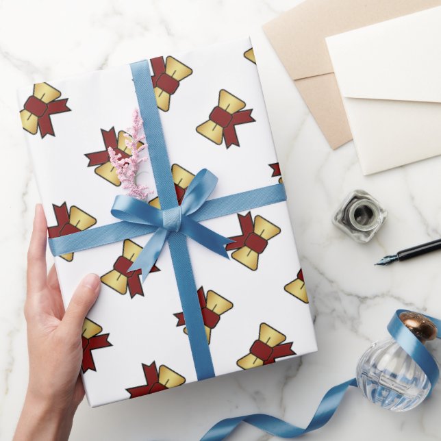 Papier Cadeau Elégant Red Gold Bow Motif White Cadeau (Cadeaux)