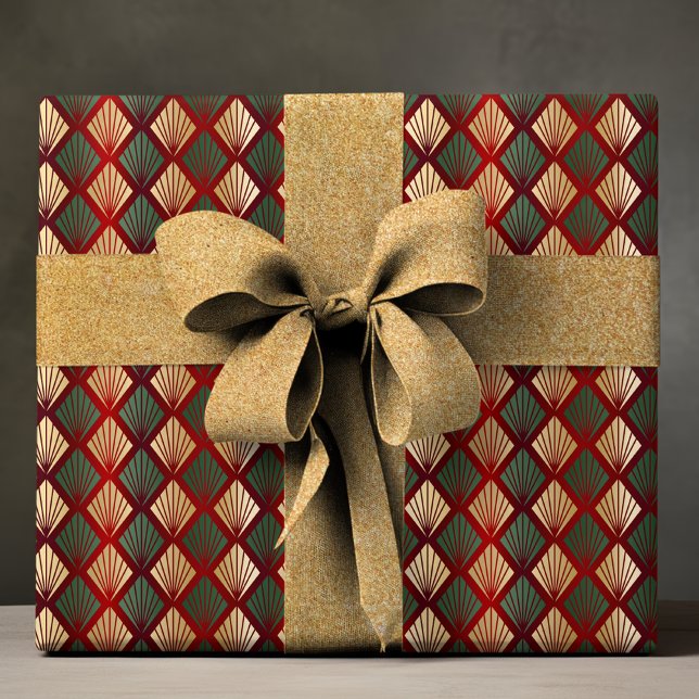 Papier Cadeau Elégant Red Green Gold Art Déco Motif de luxe (Créateur téléchargé)