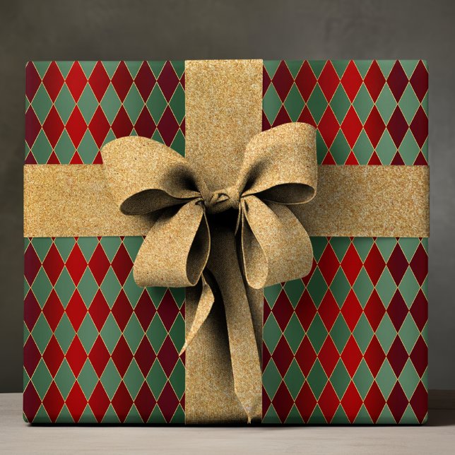 Papier Cadeau Elégant Red Green Harlequin Motif de luxe (Créateur téléchargé)