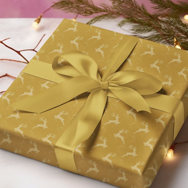 Papier Cadeau Élégant Reindeer Gold Monotone Noël (Créateur téléchargé)