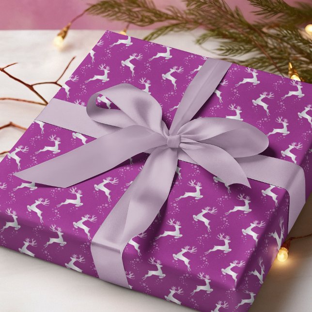 Papier Cadeau Élégant renne d'argent violet Noël (Créateur téléchargé)