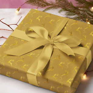 Papier Cadeau Élégant renne d'or moutarde Noël