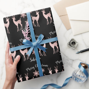 Papier Cadeau Élégant rennes de flocon de Noël en or rose